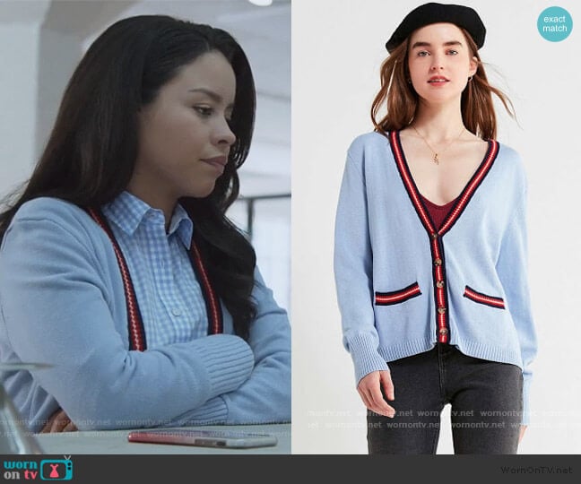 Urban Outfitters Sloane Striped V-Neck Cardigan worn by Mariana Foster (Cierra Ramirez) on Good Trouble
