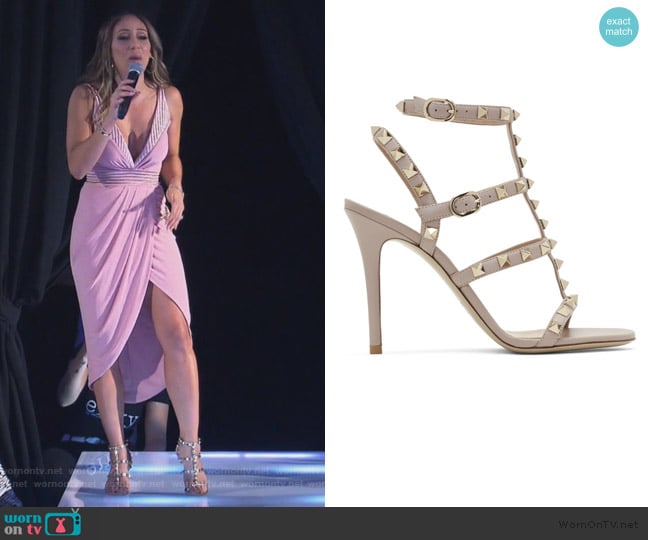Valentino Garavani Rockstude Cage Sandals worn by Melissa Gorga on The Real Housewives of New Jersey