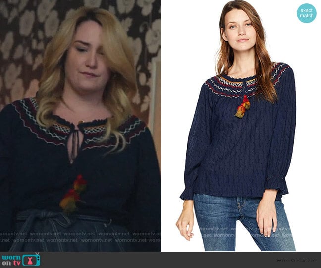 Velvet by Graham and Spencer Trudie Embroidered Smocked Top worn by Davia (Emma Hunton) on Good Trouble