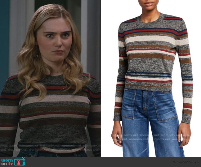 Veronica Beard Jora Cropped Striped Pullover worn by Taylor Otto (Meg Donnelly) on American Housewife