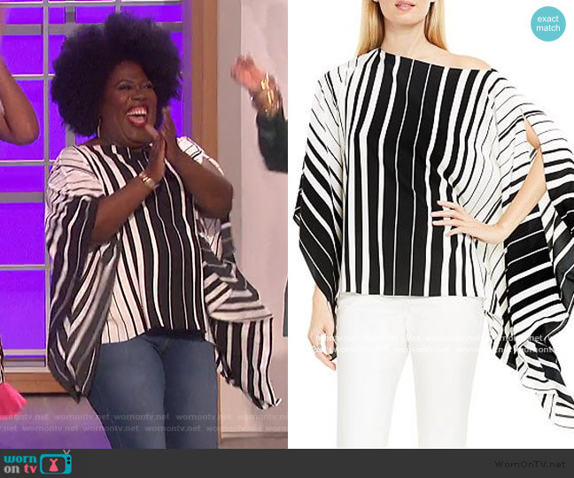 Vince Camuto Accordion Stripe Poncho Top worn by Sheryl Underwood on The Talk