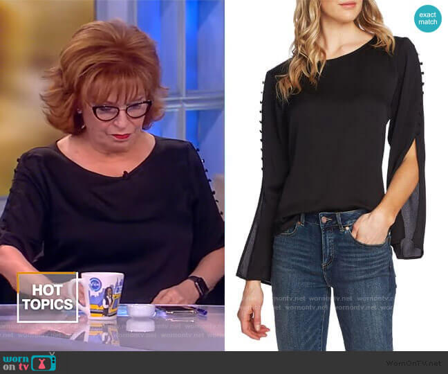 Vince Camuto Button Split Sleeve Hammered Satin Top worn by Joy Behar on The View