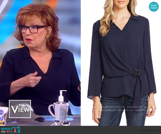 Vince Camuto Rumple V-Neck Belted Blouse worn by Joy Behar on The View