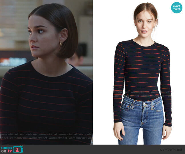 Vince Chalk Stripe Crew Tee worn by Callie Foster (Maia Mitchell) on Good Trouble