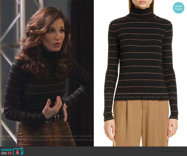 Vince Stripe Rib Stretch Cotton Turtleneck Sweater