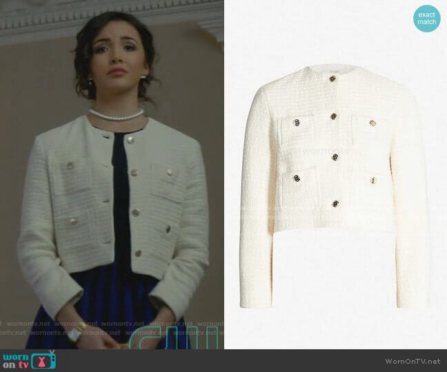 Maje Violi Tweed JAcket worn by Bess (Maddison Jaizani) on Nancy Drew