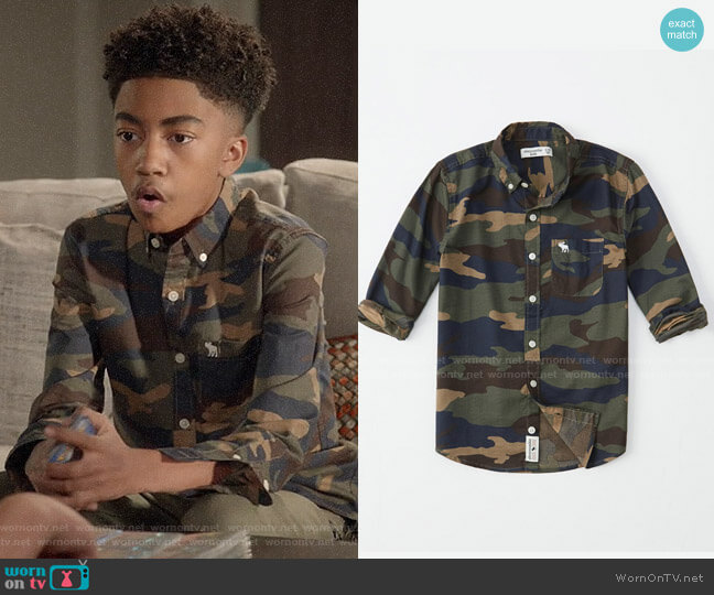 Abercrombie Preppy Shirt in Camo Print worn by Jack Johnson (Miles Brown) on Black-ish