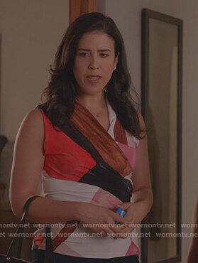 Janet’s printed sleeveless top on Kims Convenience