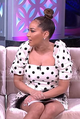Adrienne’s white polka dot mini dress on The Real