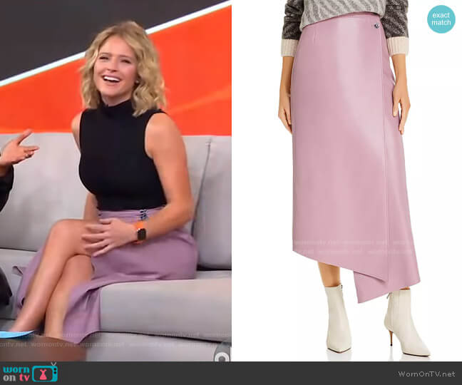 Aeron Lucilla Faux-Leather Wrap Skirt worn by Sara Haines on Good Morning America
