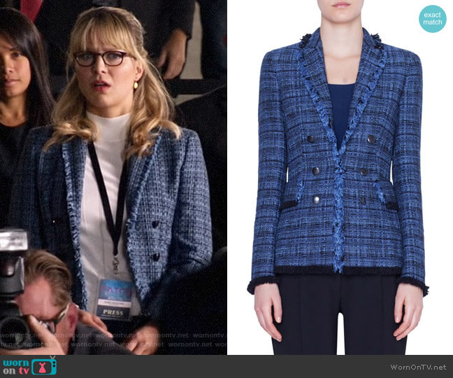 Akris Punto Fringe Tweed Blazer worn by Kara Danvers (Melissa Benoist) on Legends of Tomorrow