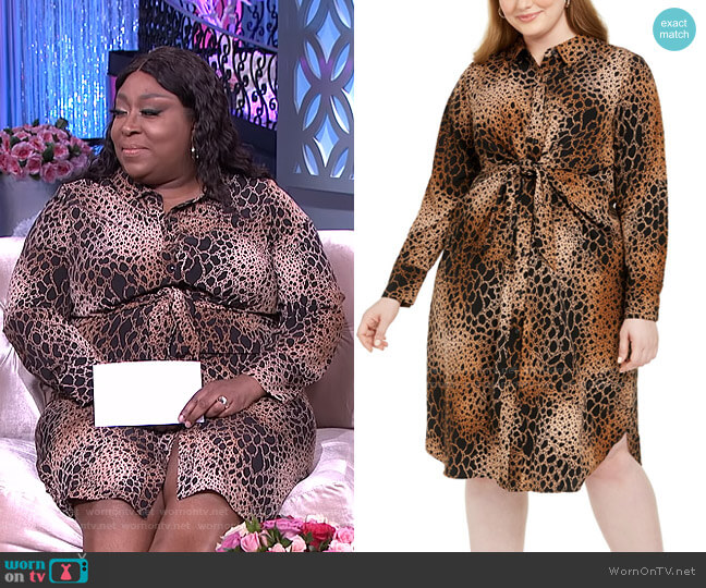 Alfani Plus Size Printed Tie-Front Shirtdress worn by Loni Love on The Real