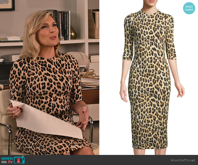 Alice + Olivia Delora Leopard Dress worn by Brianna (June Raphael) on Grace and Frankie