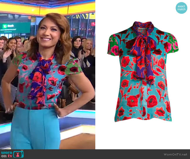 Alice + Olivia Jeannie Top worn by Ginger Zee on Good Morning America