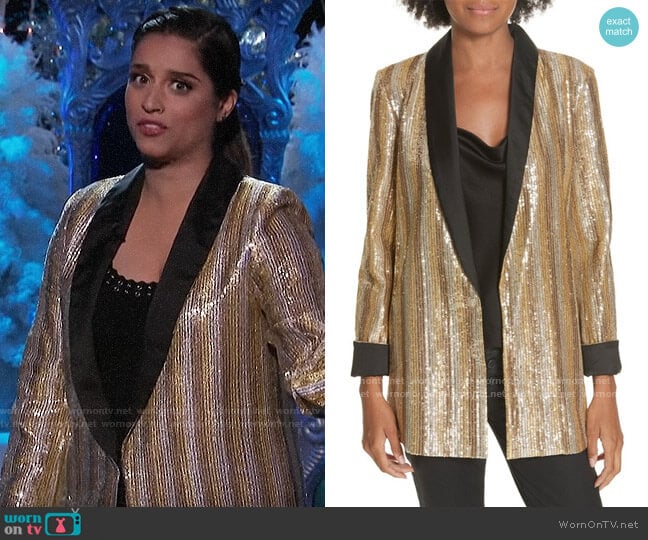 Alice + Olivia Jace Blazer worn by Lilly Singh on A Little Late with Lilly Singh