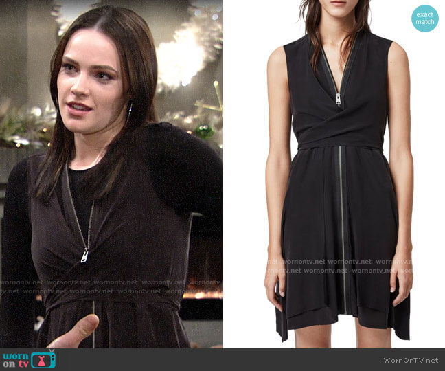 All Saints Jayda Dress in Black worn by Tessa Porter (Cait Fairbanks) on The Young and the Restless