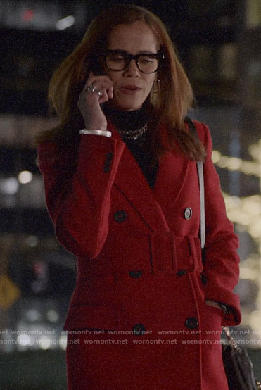 Amanda’s red belted coat on Almost Family