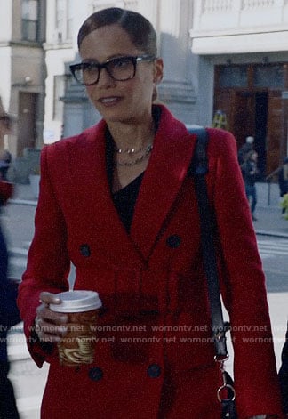 Amanda’s red belted coat on Almost Family