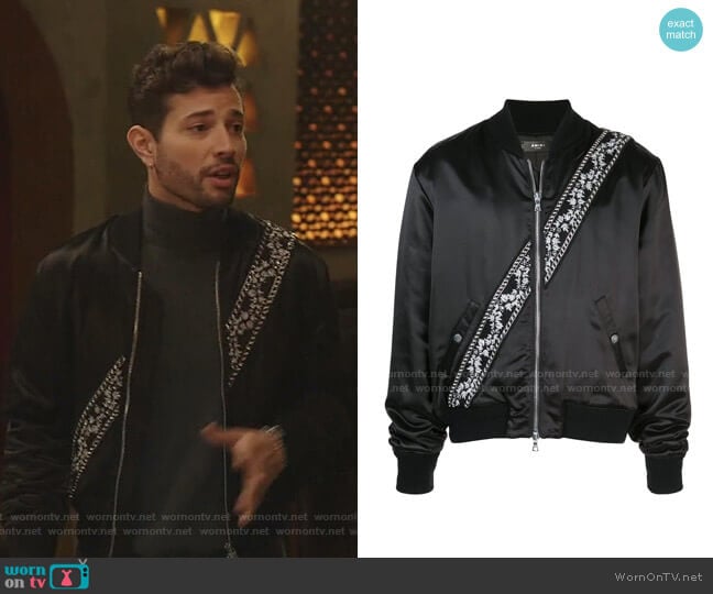 Amiri Contrast Stripe Bomber Jacket worn by Sam Flores (Rafael de la Fuente) on Dynasty