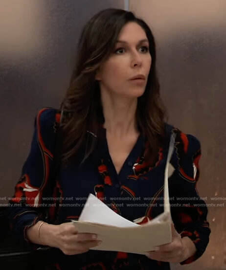 Anna’s blue and red floral blouse on General Hospital
