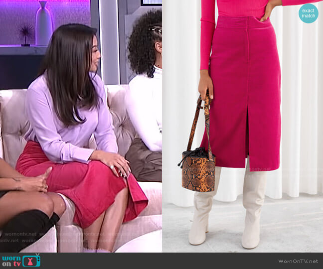 & Other Stories Corduroy Front Split Midi Skirt worn by Jeannie Mai on The Real