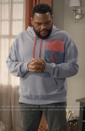 Andre’s blue rose print hoodie on Black-ish