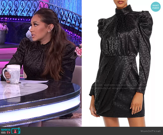 Aqua Puff-Sleeve Leopard-Pattern Dress worn by Adrienne Houghton on The Real