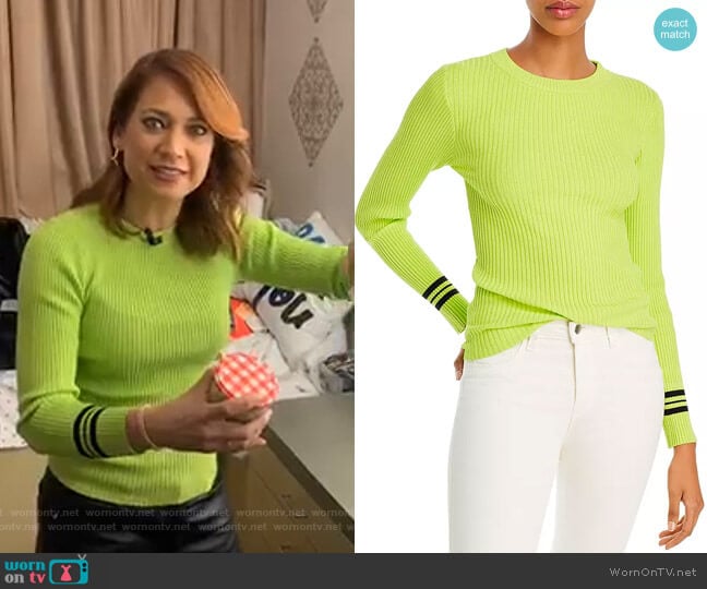 Aqua Striped-Cuff Sweater worn by Ginger Zee on Good Morning America