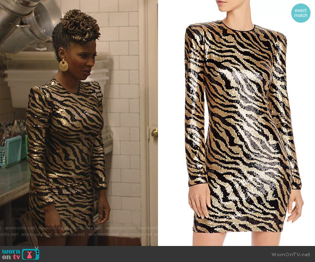 Aqua Luxe Zebra-Stripe Sequined Dress worn by Veronica Fisher (Shanola Hampton) on Shameless