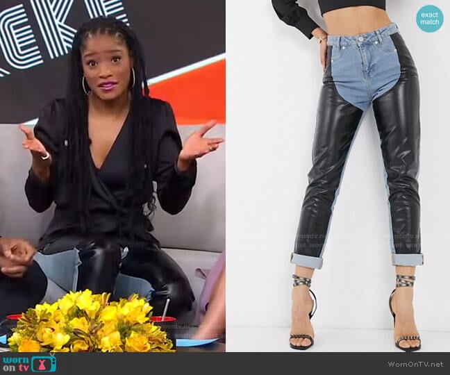 Asos Jeans with Faux Leather Chaps worn by Keke Palmer on Good Morning America