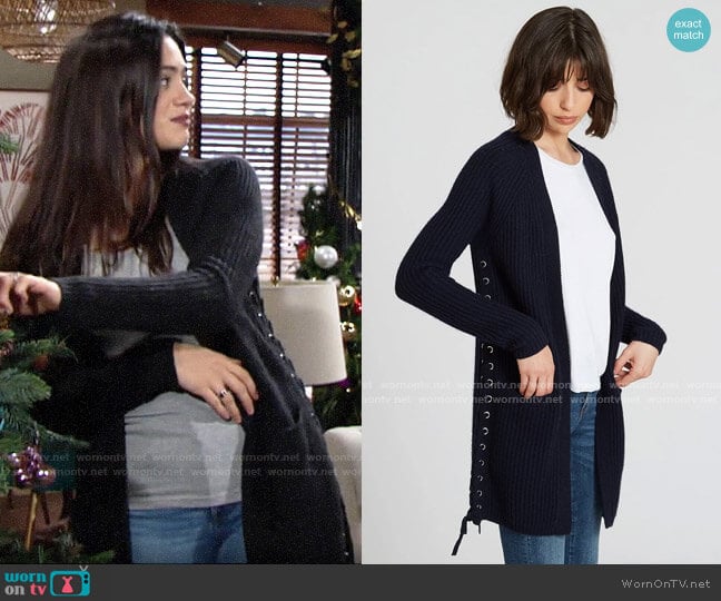 Autumn Cashmere Shaker Cardigan with Side Lacing worn by Lola Rosales (Sasha Calle) on The Young and the Restless