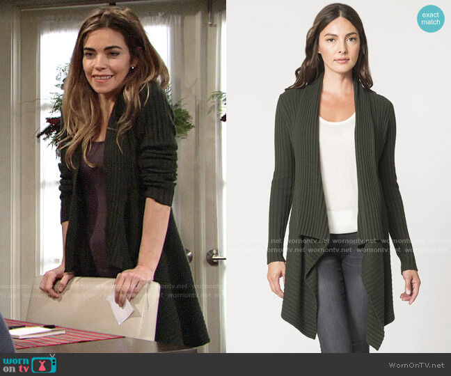 Autumn Cashmere Cashmere Rib Drape in Cypress worn by Victoria Newman (Amelia Heinle) on The Young and the Restless