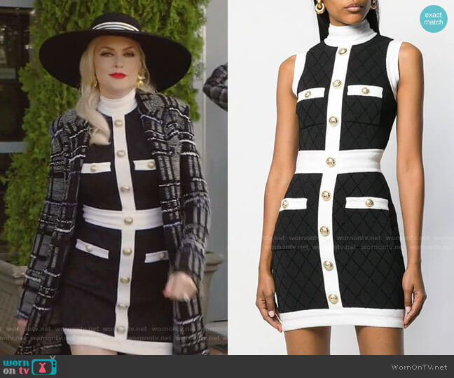 Balmain Fitted Diamond Pattern Dress worn by Alexis Carrington (Elaine Hendrix) on Dynasty