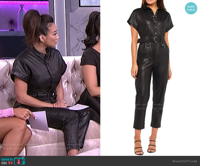 Bardot Faux Leather Belted Jumpsuit worn by Jeannie Mai on The Real