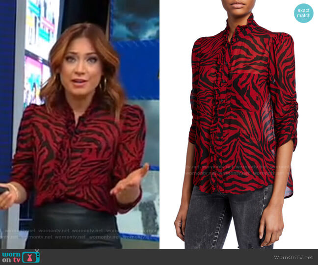 Ba&Sh Sisco Tiger-Print Button-Down Top worn by Ginger Zee on Good Morning America