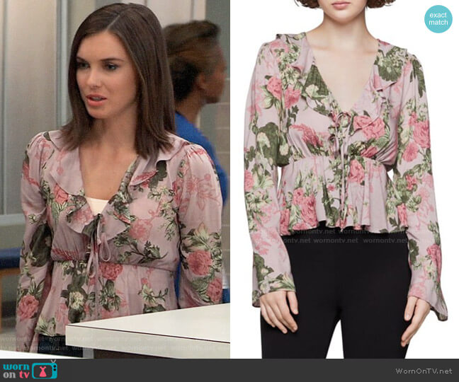 Bcbgeneration Flutter Floral Printed Top worn by Willow Tait (Katelyn MacMullen) on General Hospital