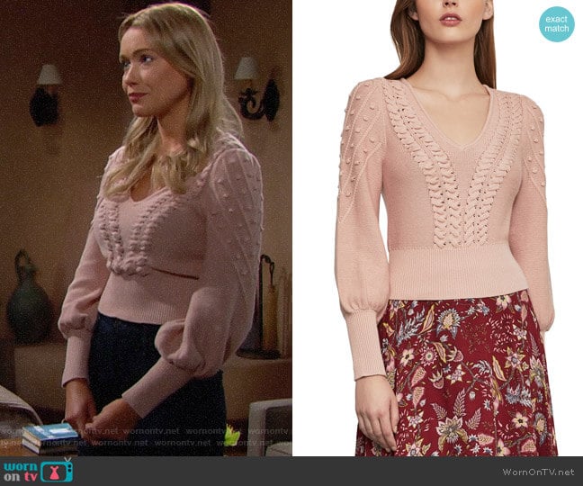 Bcbgmaxazria Bishop Sleeve Cable Sweater worn by Flo Fulton (Katrina Bowden) on The Bold and the Beautiful