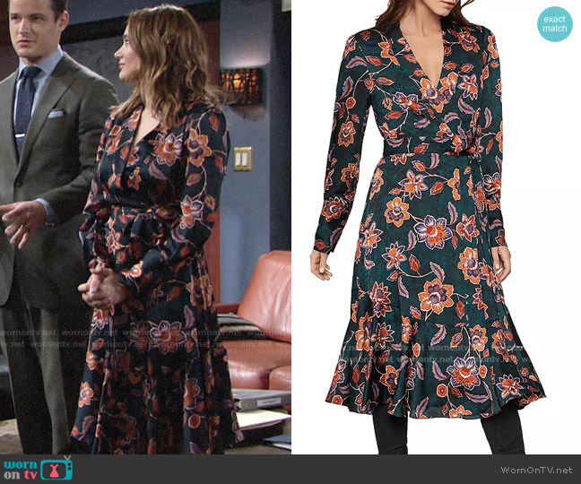 Bcbgmaxazria Floral Satin Georgette Wrap Dress worn by Summer Newman (Hunter King) on The Young and the Restless