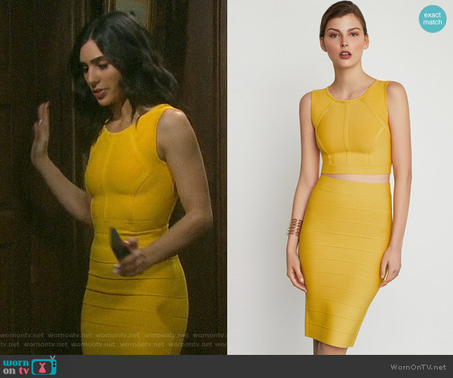 Bcbgmaxazria Fenella Top in Citron worn by Gabi Hernandez (Camila Banus) on Days of our Lives
