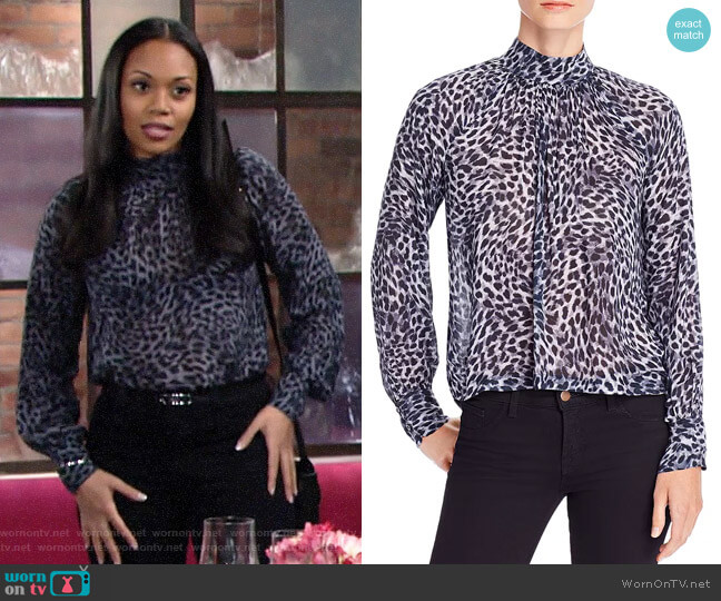 Bella Dahl Cheetah Print Button-Back Top worn by Amanda Sinclair (Mishael Morgan) on The Young and the Restless