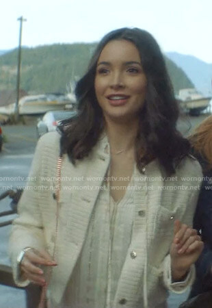 Bess’s metallic striped blouse and tweed jacket on Nancy Drew