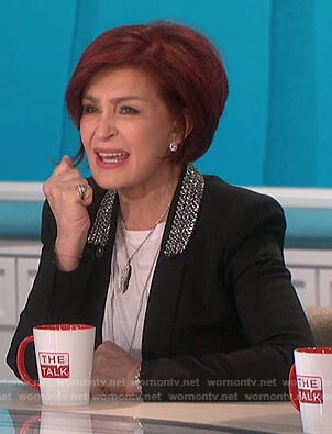 Sharon’s black blazer with embellished collar on The Talk