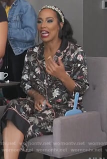 Tanya Sam’s black floral print pajamas on The Real Housewives of Atlanta