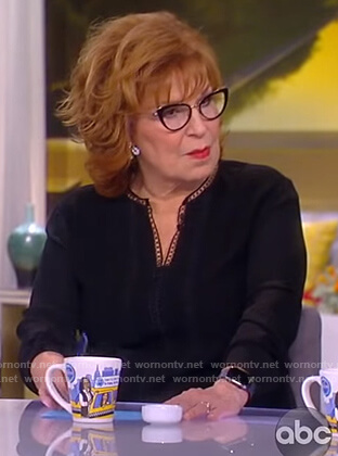 Joy’s black lace trim blouse on The View
