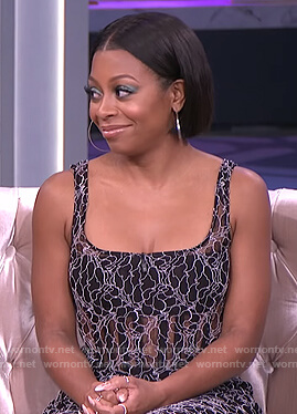 Bresha Webb’s black floral lace dress on The Real