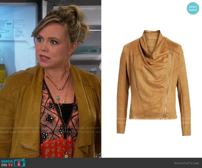 Blank NYC Faux Suede Drape Front Jacket worn by Kristin Baxter (Amanda Fuller) on Last Man Standing