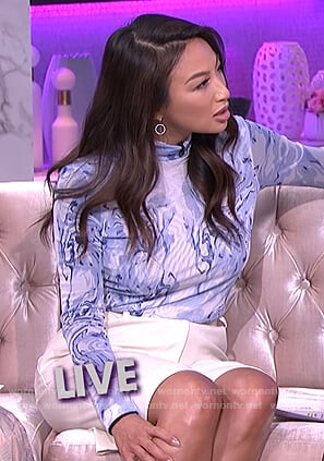 Jeannie’s blue printed turtleneck top on The Real