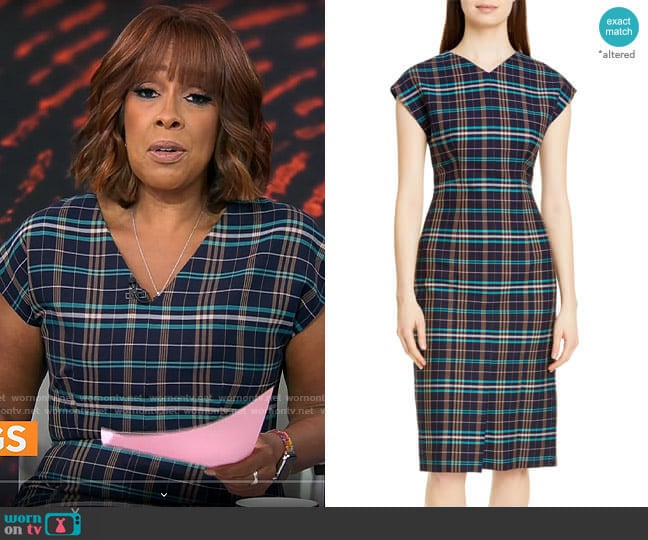 Boss Daela Plaid Stretch Cotton Dress worn by Gayle King on CBS Mornings