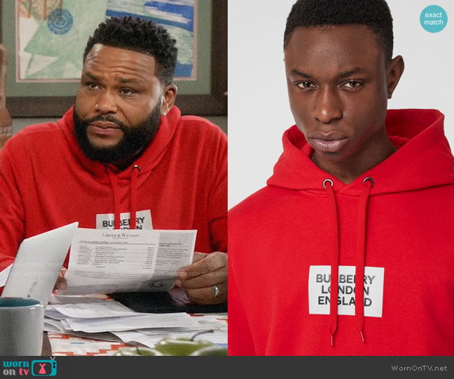 Burberry Logo Print Cotton Hoodie in Bright Red worn by Andre Johnson (Anthony Anderson) on Black-ish