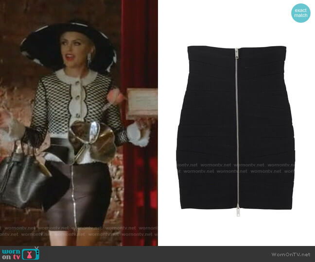 Burberry Stretch Zip-front Bandage Skirt worn by Alexis Carrington (Elaine Hendrix) on Dynasty